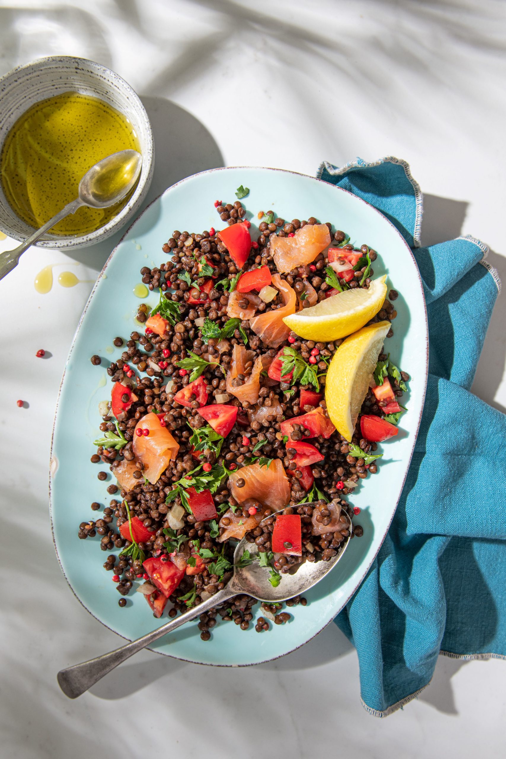 french green lentils with smoked salmon salad